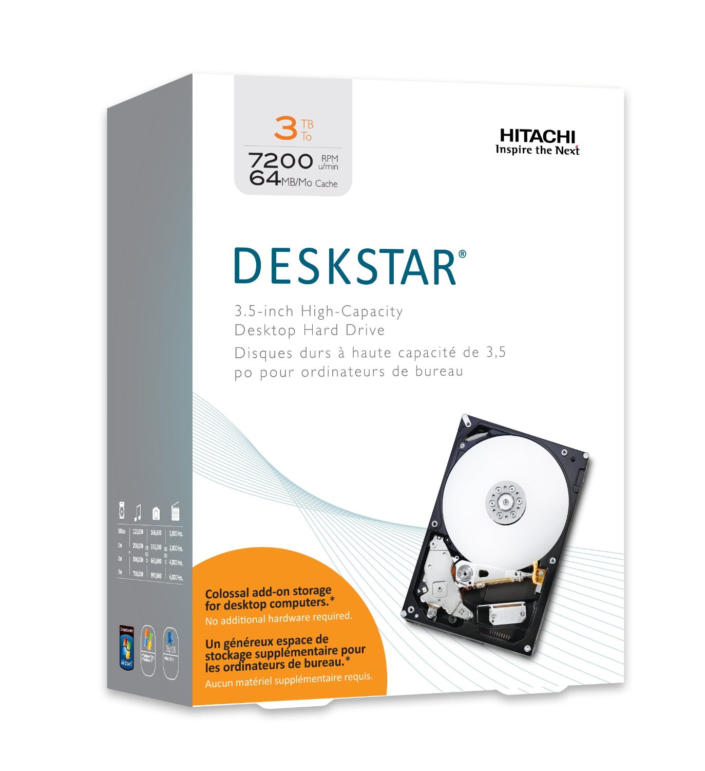 Hitachi HGST Deskstar 3.5 Inch 3TB 7200RPM SATA III 6Gbps 64MB Cache